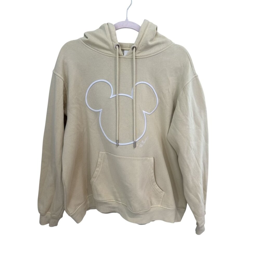H&M Disney Motif Hoodie Large Pale Yellow White Contrast Stitch Sweatshirt size